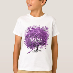 Camiseta Casamento de Árvore de Folha de Coração Roxo da Fl