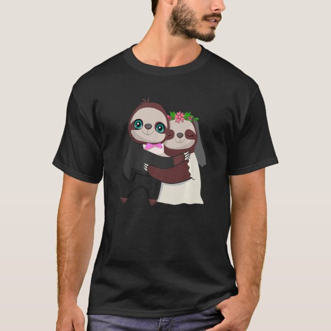 Camiseta Casamento De Dia De Casamento Sloth Herbivore Anim (Frente)