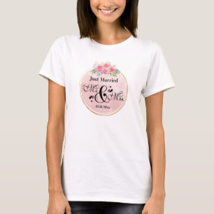 Camiseta Casamento de Flores Rosa Elegante Sr e Sra