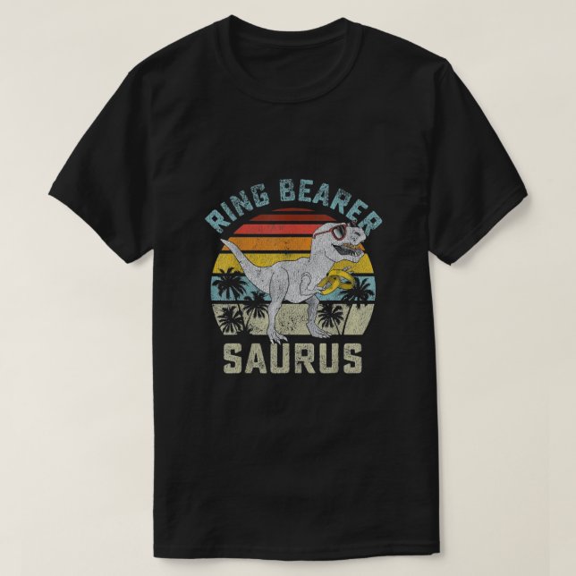 Camiseta Casamento de Ring Bearer Saurus Dinosaur (Frente do Design)