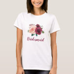 Camiseta Casamento de Rosa de Borgonha Rosa-Rosa-Rosa-Blush<br><div class="desc">Esta camiseta da damasqueira apresenta um design floral de aquarela com rosas cor-de-rosa e burgundy. Personalize com seu próprio texto. Os produtos correspondentes estão disponíveis. Visite nossa loja ou veja nossas páginas de coleta para ver o intervalo de cheios.</div>