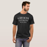 Camiseta Casamento de Script Moderno Elegante Na moda Negro<br><div class="desc">Camiseta moderna,  elegante,  na moda,  camiseta preta e branca. Perfeito para a festa de solteiro. Você pode personalizá-lo com seu nome e data.</div>