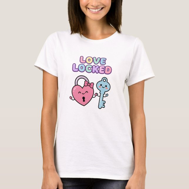 Camiseta Casamento Fofo Amor Kawaii Trancado (Frente)
