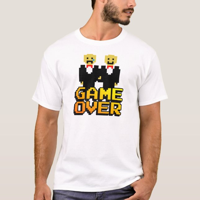 Camiseta casamento "Game Over" (Gay, 8 bits) (Frente)