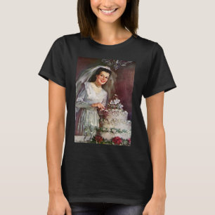 Camiseta Casamento vintage, Noiva Cortando o Bolo de Casame