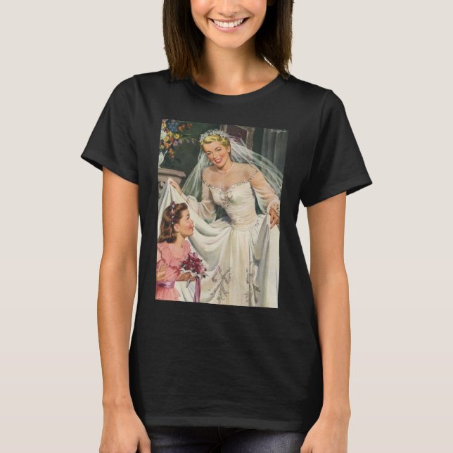 Camiseta Casamento vintage, Noiva retrô com Flor (Frente)