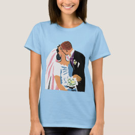 Camiseta Casamento vintage, Noiva retrorada e Beijo de noiv