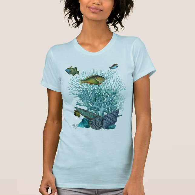 Camiseta Cascas e Corais de Azul de Peixe (Frente)