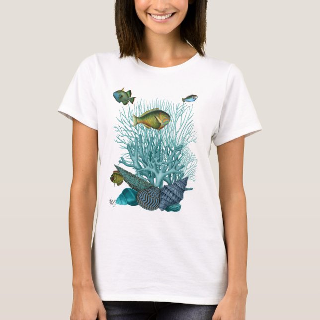 Camiseta Cascas e Corais de Azul de Peixe (Frente)