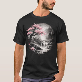Camiseta Cascata da Árvore de Cerejeira em Flor Zen Naturez