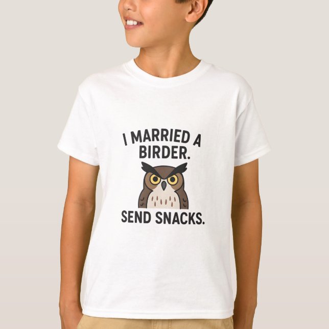 Camiseta Casei-me com um Birder - Design de Coruja Engraçad (Frente)