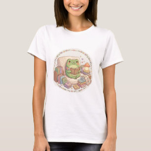 Camiseta Casinha Bonita Sapo Lendo Livro Cogumelo Aconchega