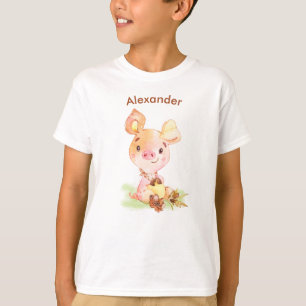 Camiseta Castanho Aquarela Pequeno Porquinho
