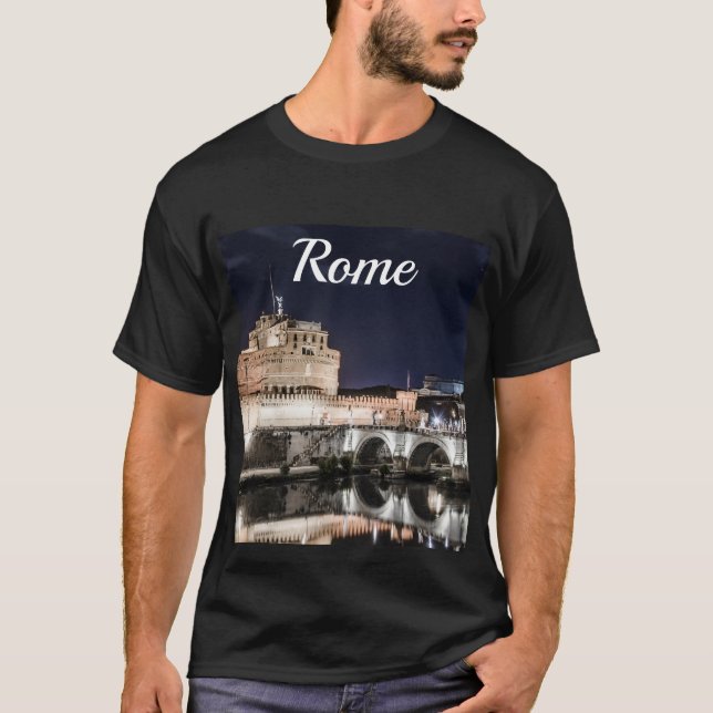 Camiseta Castel Sant Angelo à noite em Roma (Frente)