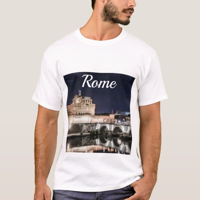 Camiseta Castel Sant Angelo à noite em Roma (Frente)