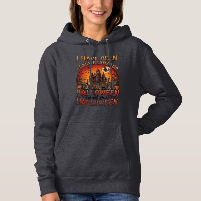 Camiseta Castelo Assombrado de Halloween Pronto e Assustado (Frente)