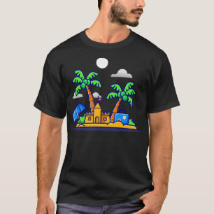 Camiseta Castelo De Areia De Verão De Praia E Cartoon De Ár