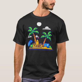 Camiseta Castelo De Areia De Verão De Praia E Cartoon De Ár