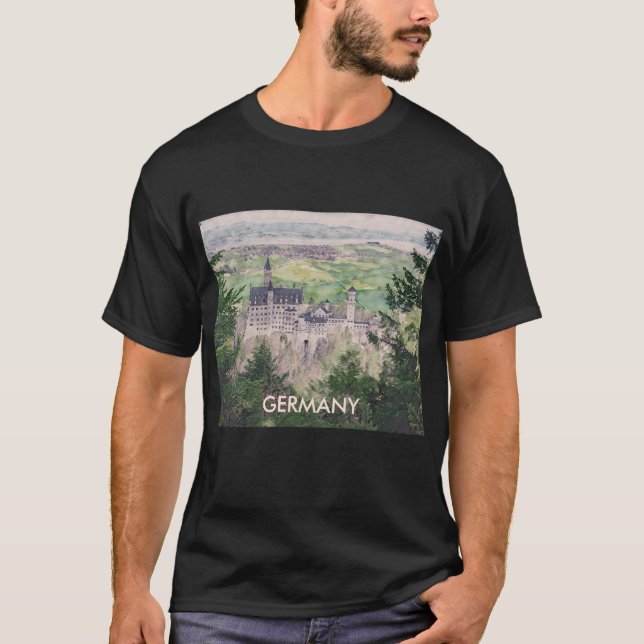 Camiseta Castelo de Retro Neuschwanstein na Alemanha (Frente)