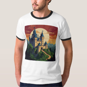 Camiseta Castelo Encantado e Dragão – Arte de Fantasia Mági