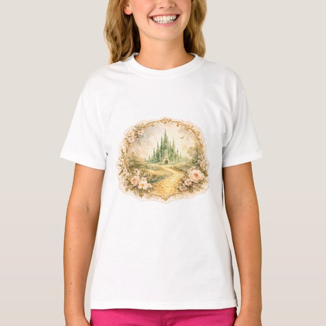 Camiseta Castelo Esmeralda Vintage para Crianças (Frente)