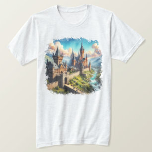 Camiseta Castelo medieval numa paisagem de Mountain Valley
