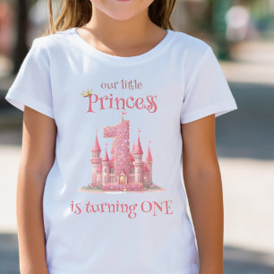 Camiseta Castelo Rosa Princesinha Aniversário de 1 ano