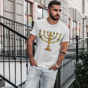 Camiseta Castiçal Judaico Menorá Dourada