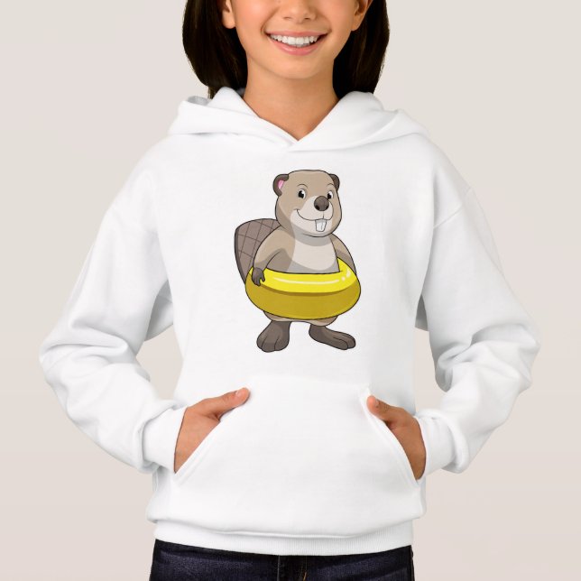 Camiseta Castor a nadar com anel de Natação (Frente)