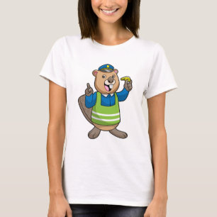 Camiseta Castor como agente da polícia com assobio