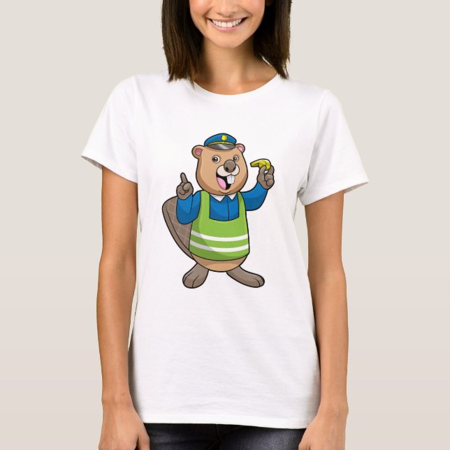 Camiseta Castor como agente da polícia com assobio (Frente)