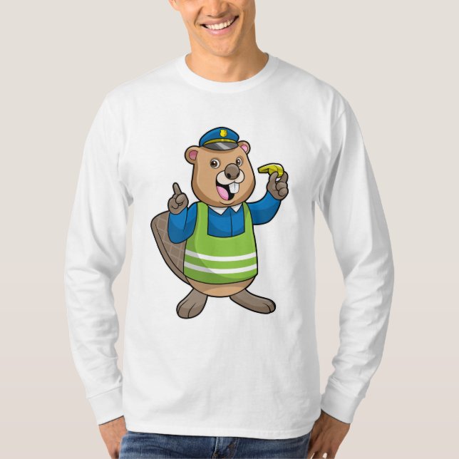 Camiseta Castor como agente da polícia com assobio (Frente)