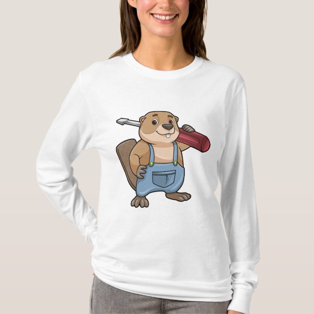 Camiseta Castor como artesão com chave inglesa (Frente)