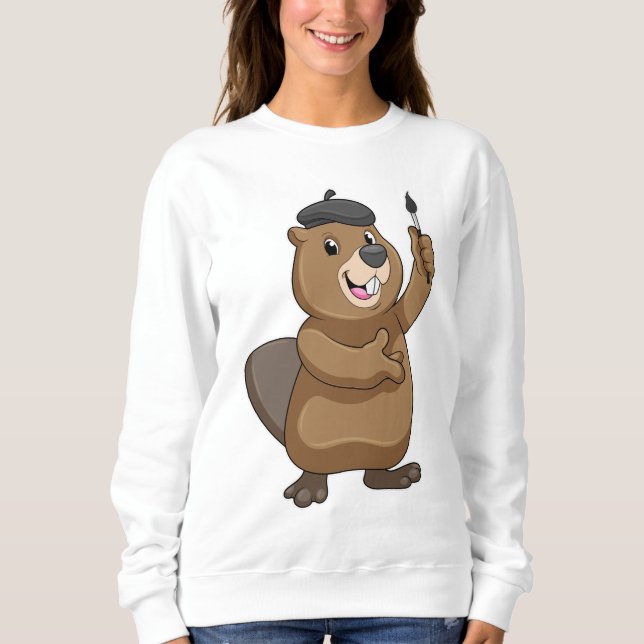 Camiseta Castor como Pintor com Pincel de Tinta (Frente)
