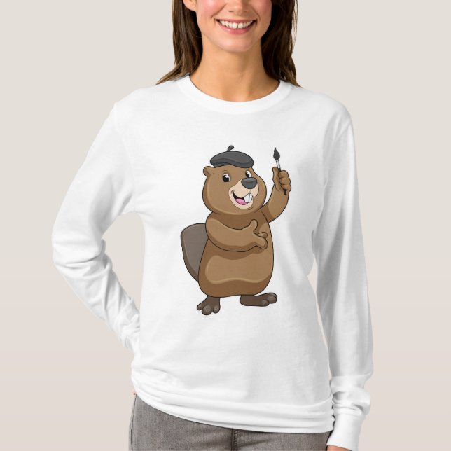 Camiseta Castor como Pintor com Pincel de Tinta (Frente)