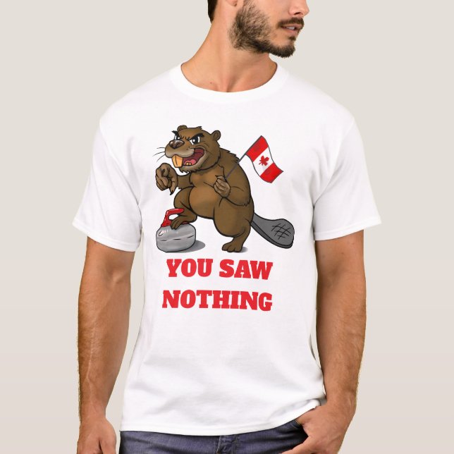 Camiseta Castor de curling com bandeira (Frente)