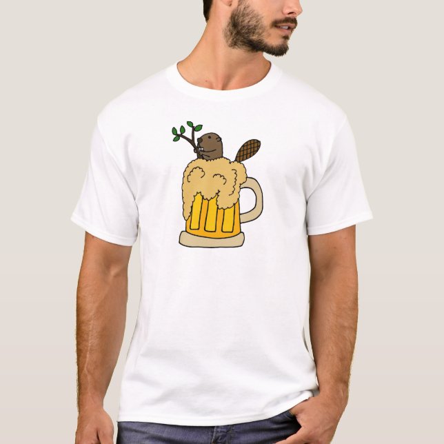 Camiseta Castor engraçado na caneca de cerveja (Frente)