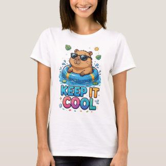 Camiseta Castor legal em piscina com óculos