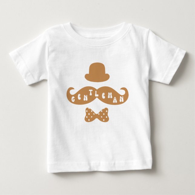 Camiseta Casual do Bebê do Bigode Castanho (Frente)