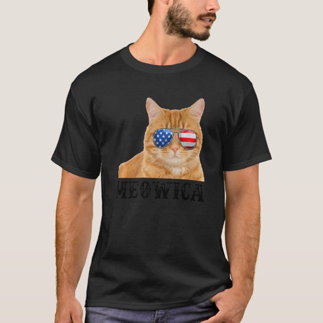 Camiseta Cat 4 de julho Kitten USA Flag (Frente)