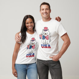 Camiseta Cat 4 de julho Kitten USA Flag