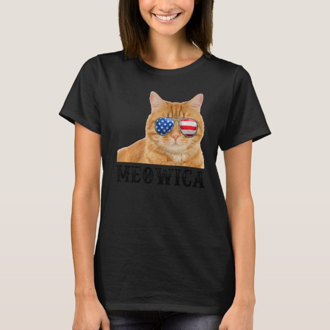 Camiseta Cat 4 de julho Kitten USA Flag (Frente)