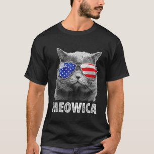 Camiseta Cat 4 de julho Meowica Merica Men USA American Fl