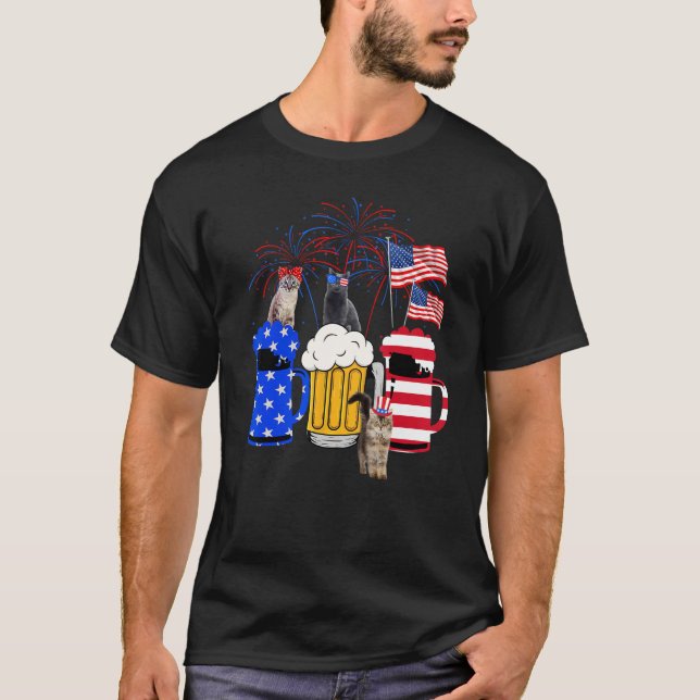 Camiseta Cat 4th Of July Costumes Red White Blue Beer Glass (Frente)