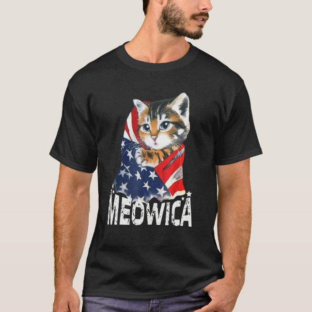 Camiseta Cat 4th Of July Meowica Patriotic Kitten American  (Frente)