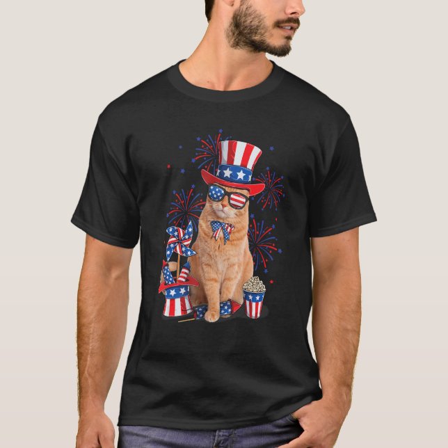 Camiseta Cat 4th Of July  Mericat Merica Men USA American F (Frente)
