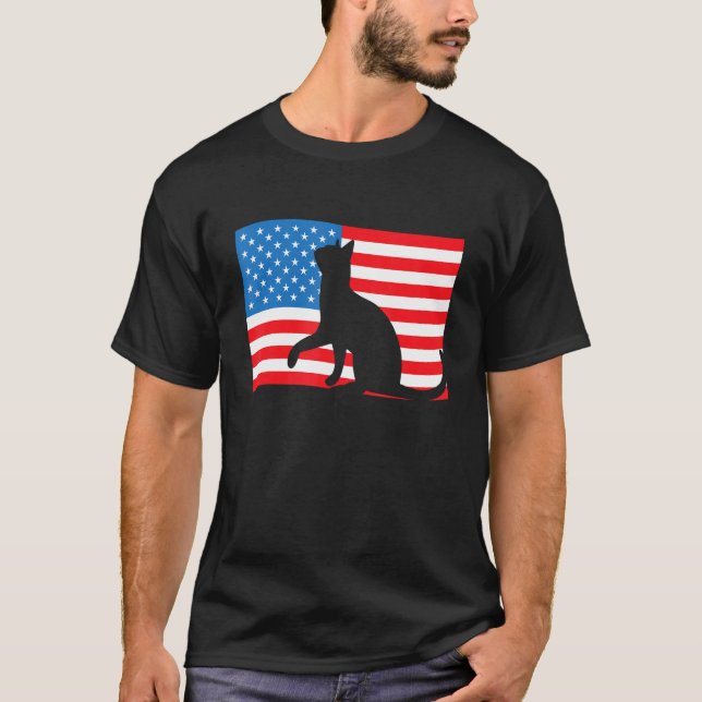 Camiseta Cat 4th Of July US Flag Patriotic American (Frente)