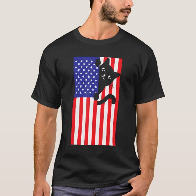 Camiseta Cat 4th Of July US Flag Patriotic American 1 (Frente)