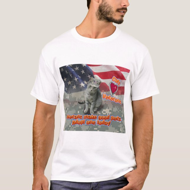 Camiseta Cat Adota Veterano para Amigo ao Longo da Vida (Frente)