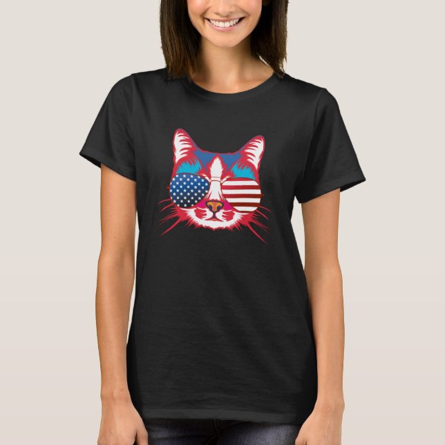 Camiseta Cat  America Patriotic 4th July Independence Sungl (Frente)